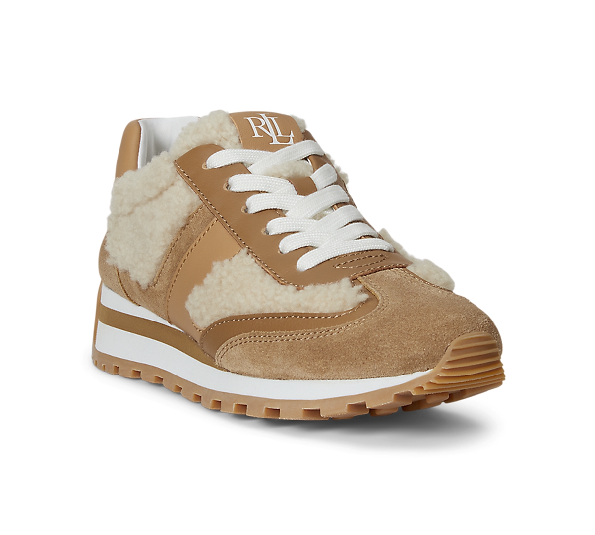 Ralph Lauren Dani Shearling-trim Suede Sneaker In Brown