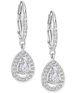 image of Swarovski Silver-Tone Crystal Pave Drop Earrings