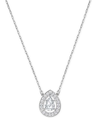 Swarovski Silver-Tone Teardrop Crystal Pavé Pendant Necklace