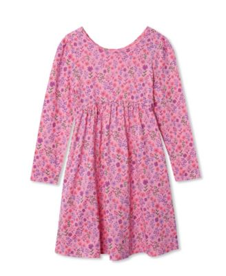 Girls Long Sleeve Gathered Waist Jersey Dress