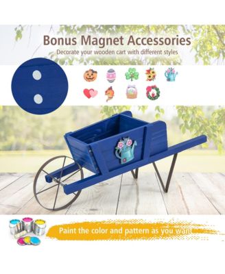 Wooden Wagon Planter Decorative Indoor/Outdoor Rustic Flower Cart w/Wheel 27.5'' x 10.5'' x 11.5'' (L x W x H)