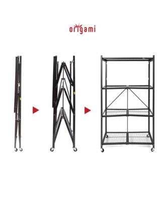 R5-06W Black 4-Wheeled and 4-Shelf Folding Steel Wire Shelving Storage