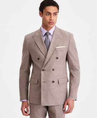 Men's Slim-Fit Double-Breasted Linen-Blend Suit Separates Jacket