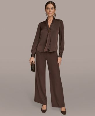 Women's Petite V-Neck with Bar in Scarf Top, Regular & Petites