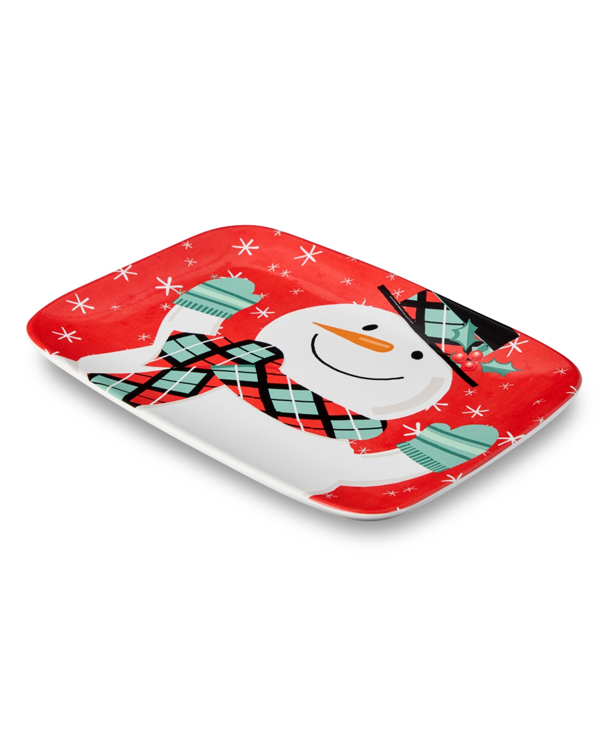 Certified International Christmas Whimsy Snowman Rectangular Platter In Red