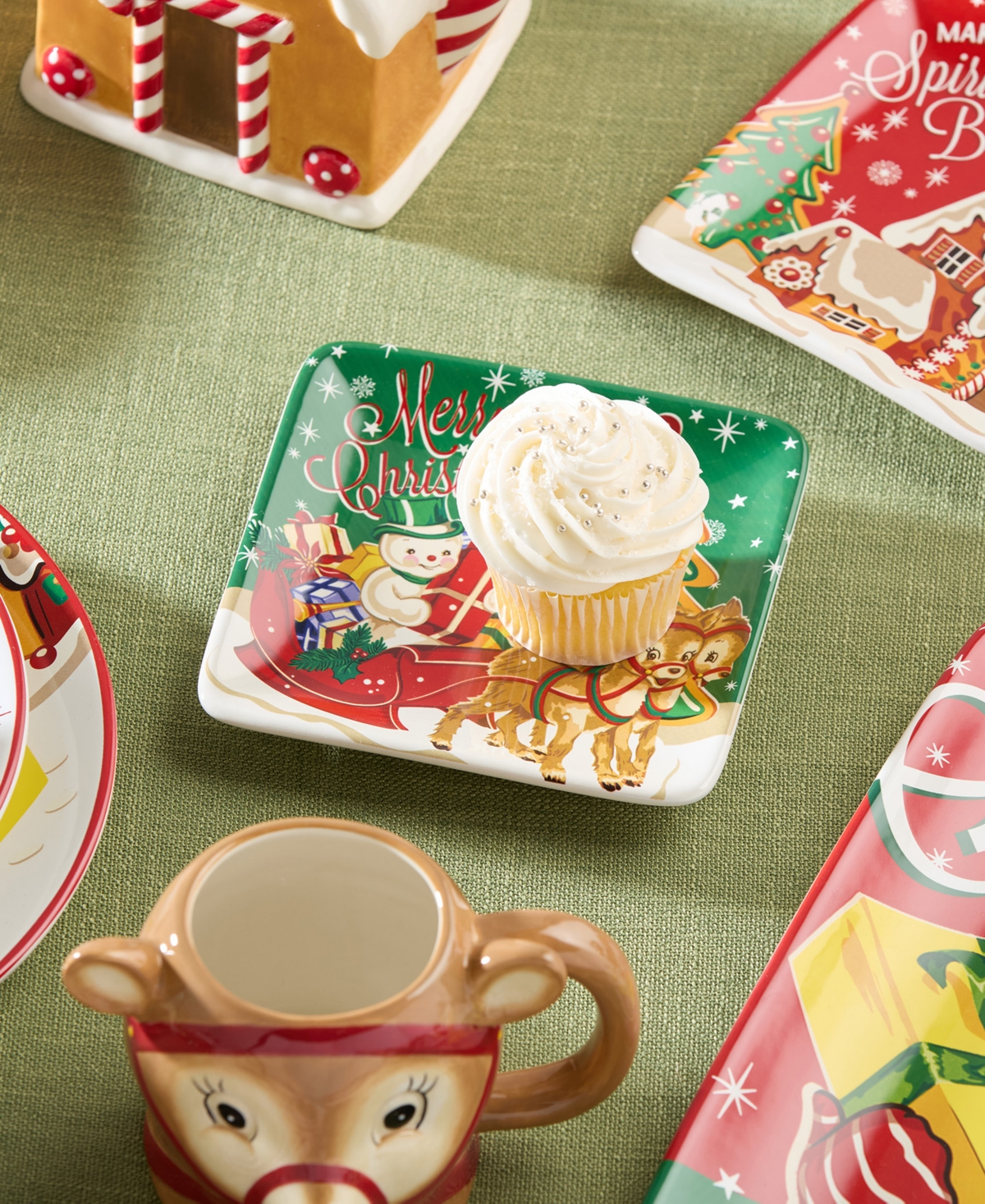Certified International Santa's Retro Christmas Canape Plates, Set Of 4 In Multi