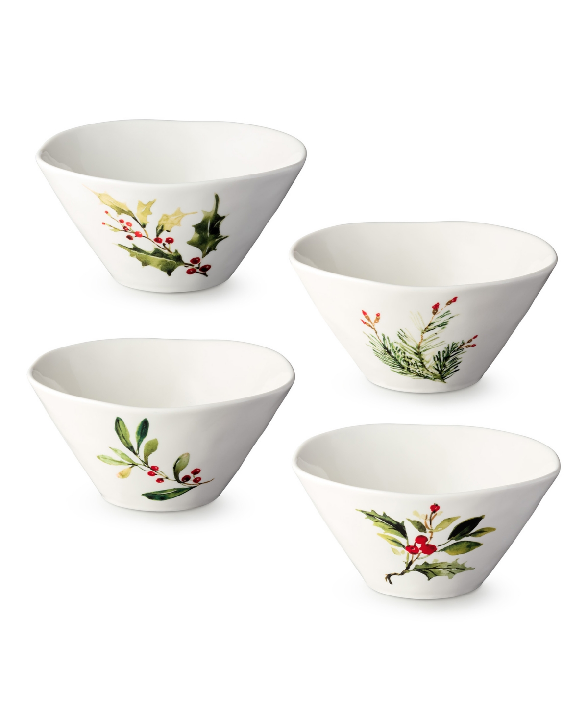 Certified International Holly & Vines Set Of 4 Ice Cream Bowls In White
