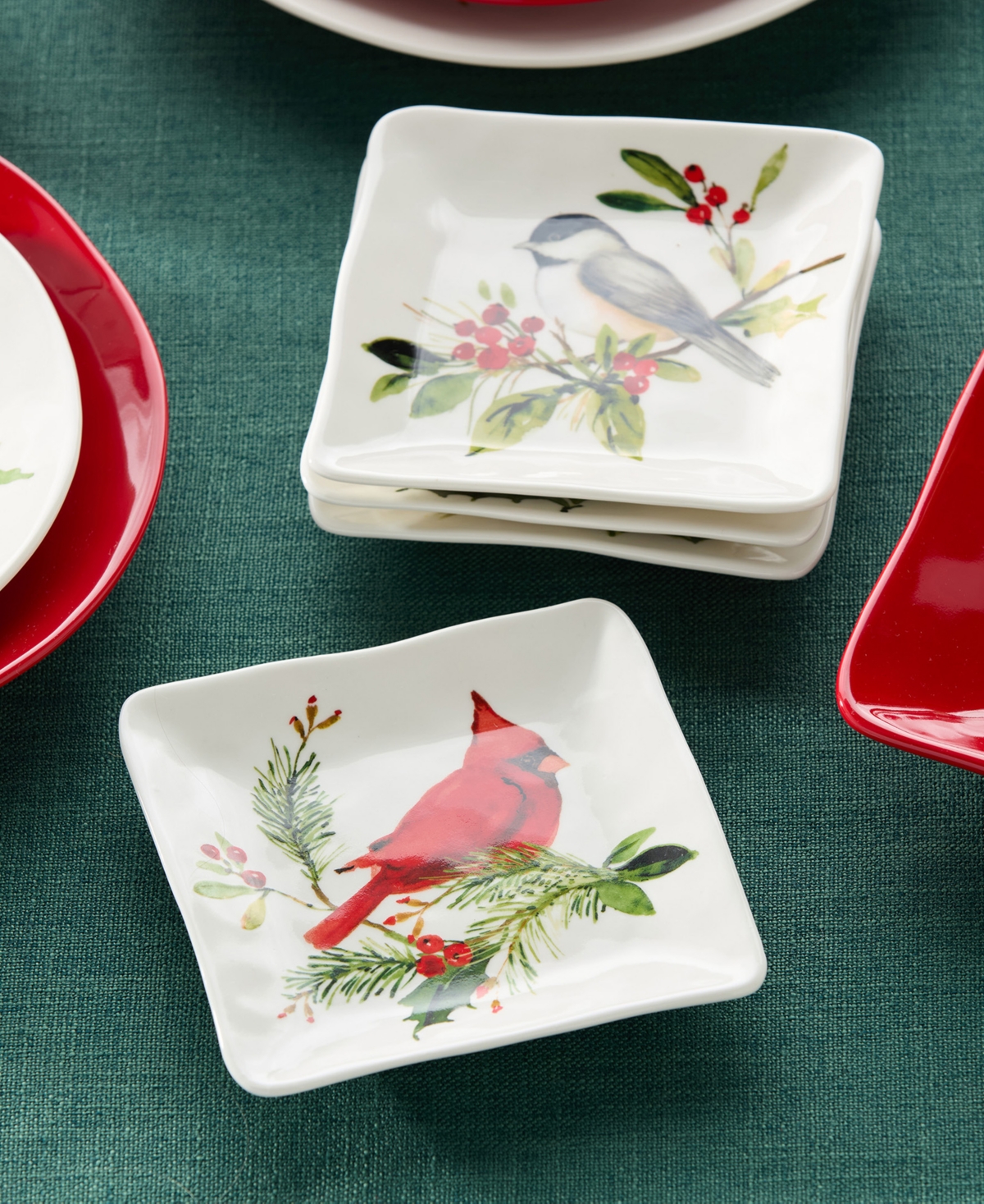 Certified International Holly & Vines Set Of 4 Canape Plates In Multi