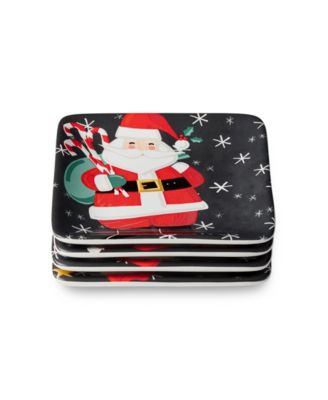 Christmas Whimsy Santa Canape Plates, Set of 4