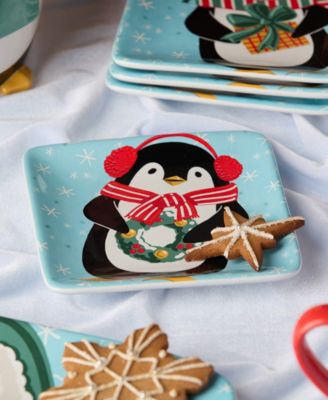 Christmas Whimsy Penguin Canape Plates, Set of 4