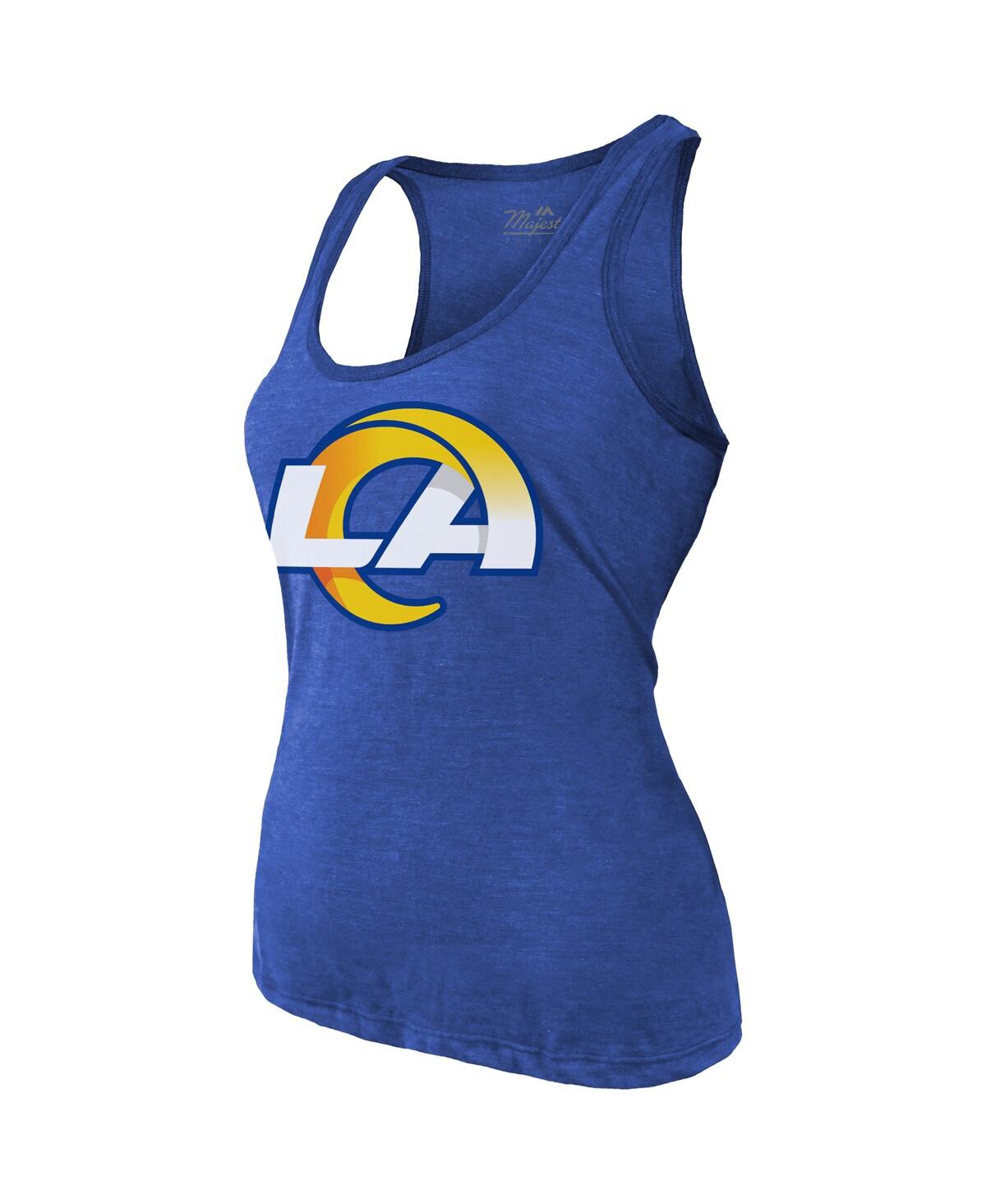 Majestic Women's Puka Nacua Royal Los Angeles Rams Name Number Tri-blend Scoop Neck Tank Top In Blue