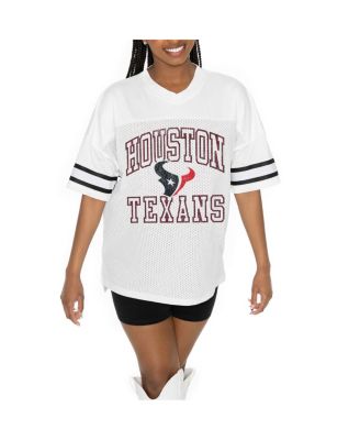 Gameday Couture - Women's White Houston Texans Oversized Sporty Mesh V-Neck Top
