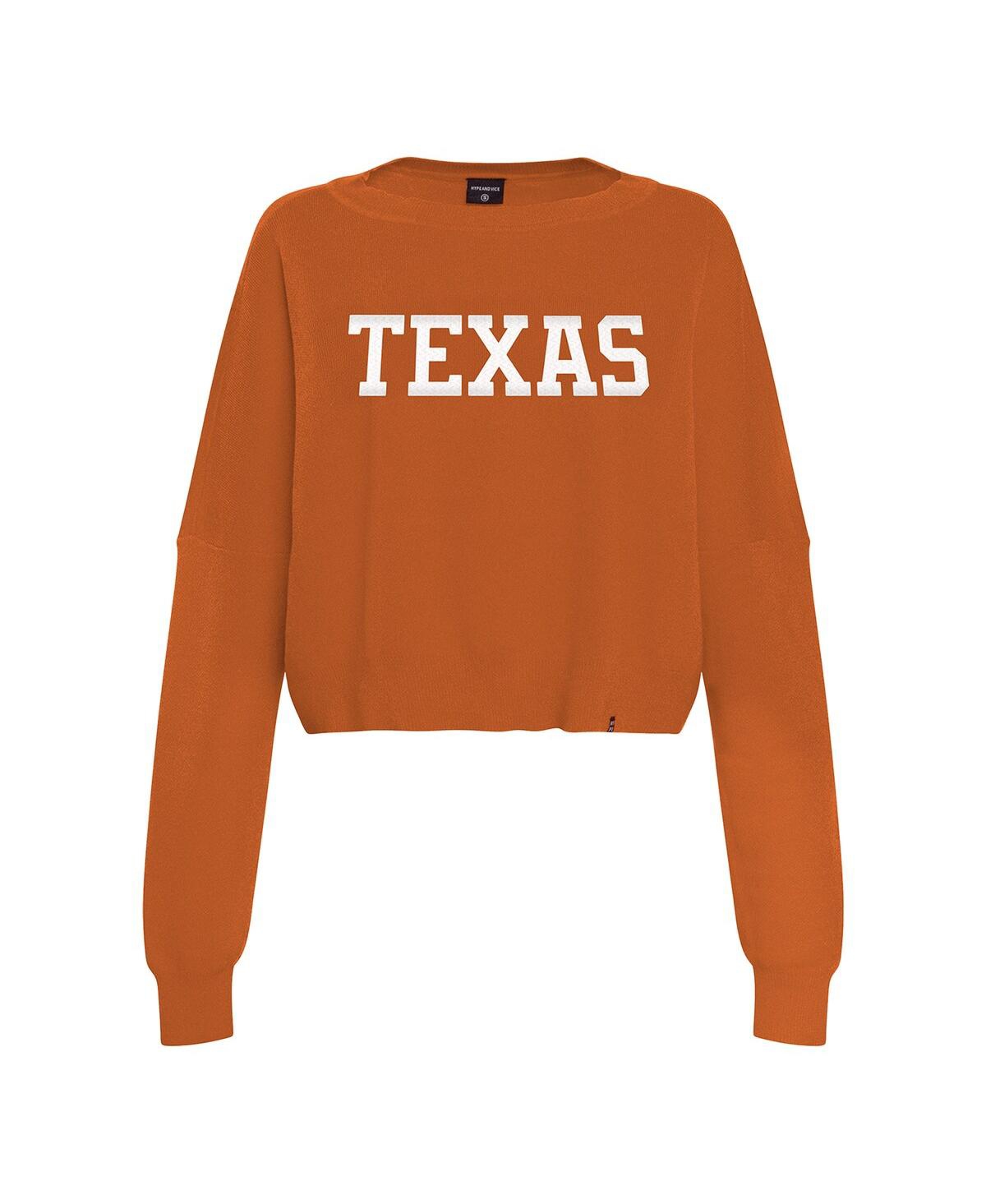 Hype And Vice Burnt Orange Texas Longhorns Oversized Cropped Ivy Knit Pullover Sweater In Orange