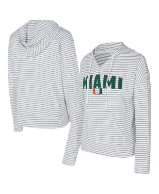 Concepts Sport - Men's White/Gray Miami Hurricanes French Terry Striped V-Neck Pullover Hoodie