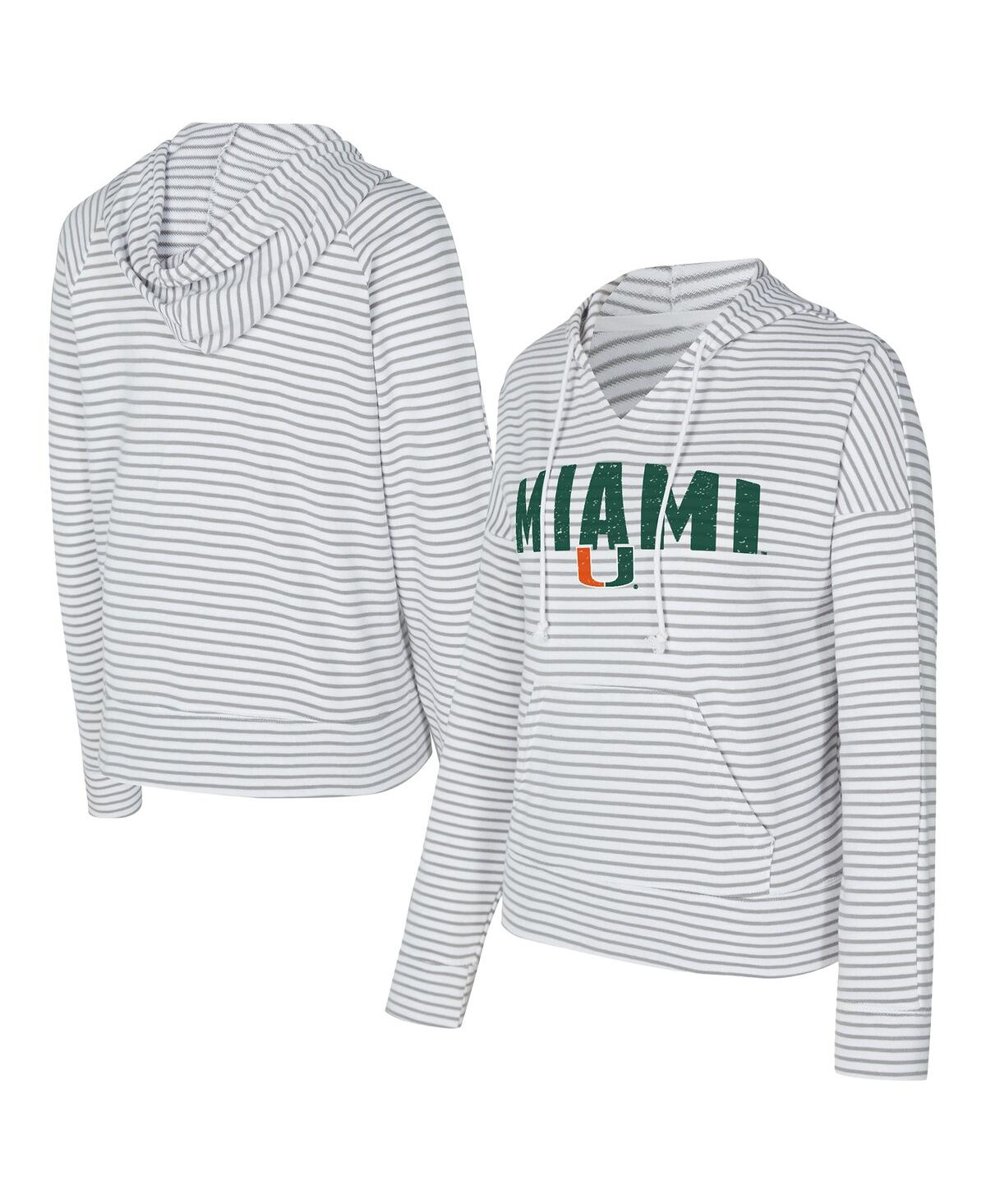 Concepts Sport Men's White/gray Miami Hurricanes French Terry Striped V-neck Pullover Hoodie In White
