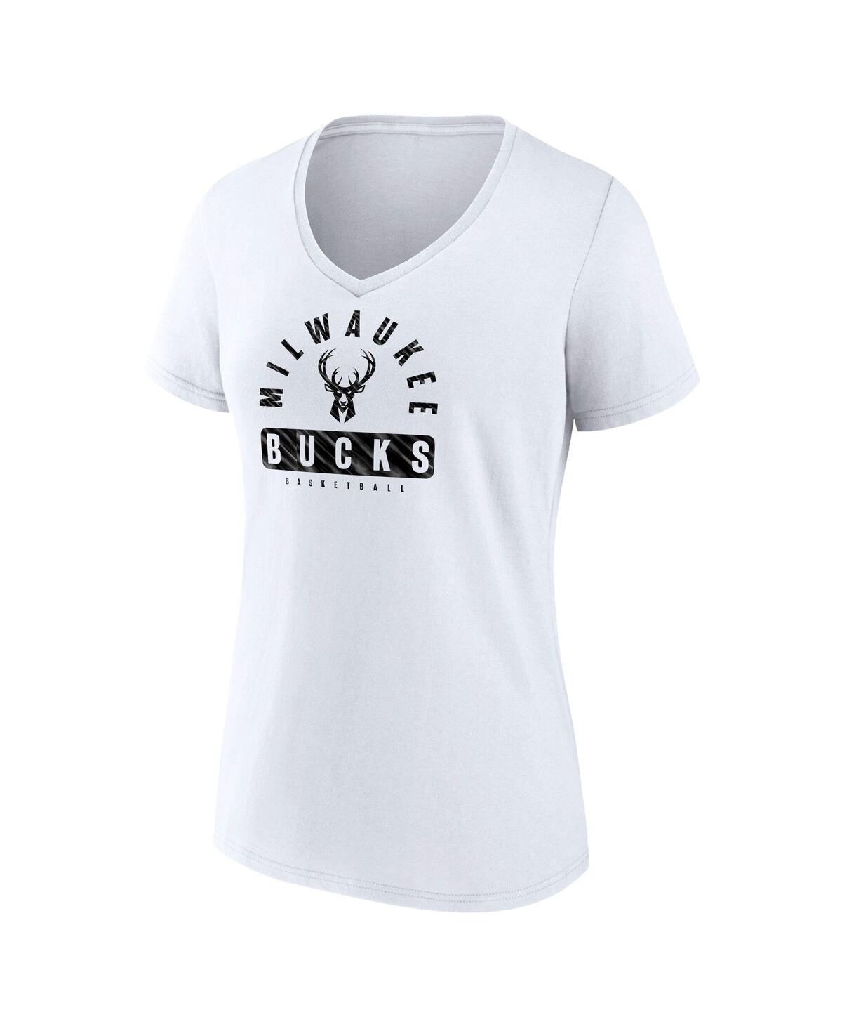 Fanatics Women's White Milwaukee Bucks Bench Warmer V-neck T-shirt In White