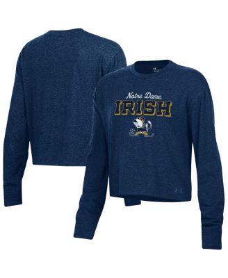 Under Armour - Women's Heather Navy Notre Dame Fighting Irish Essentials Icon Ultra-Soft Cropped Long Sleeve Tri-Blend Performance T-Shirt