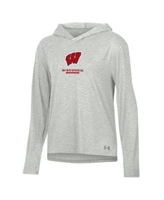 Women's Heather Gray Wisconsin Badgers Tri-Blend Breezy Long Sleeve Hoodie T-Shirt