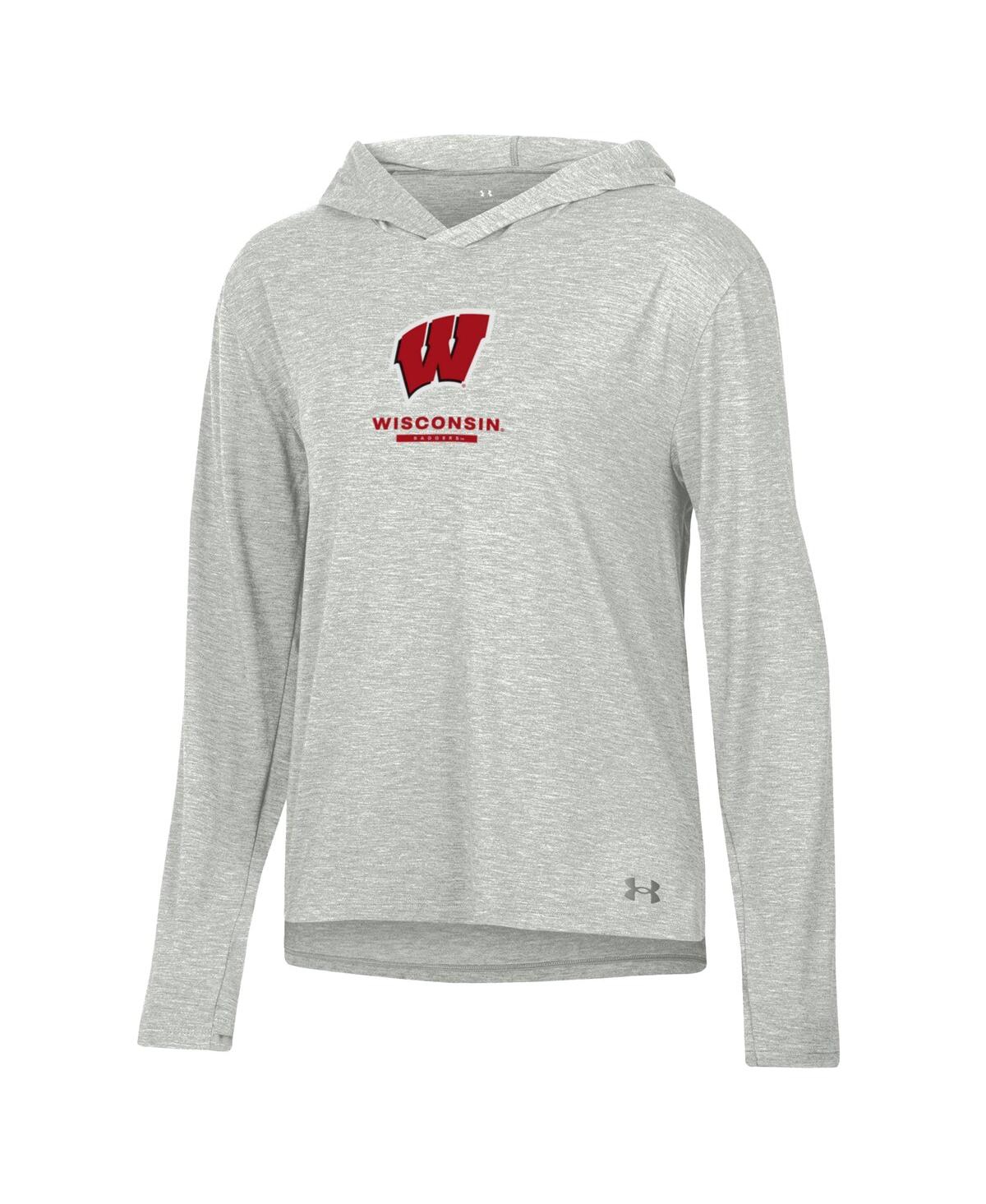 Under Armour Heather Gray Wisconsin Badgers Tri-blend Breezy Long Sleeve Hoodie T-shirt In Gray