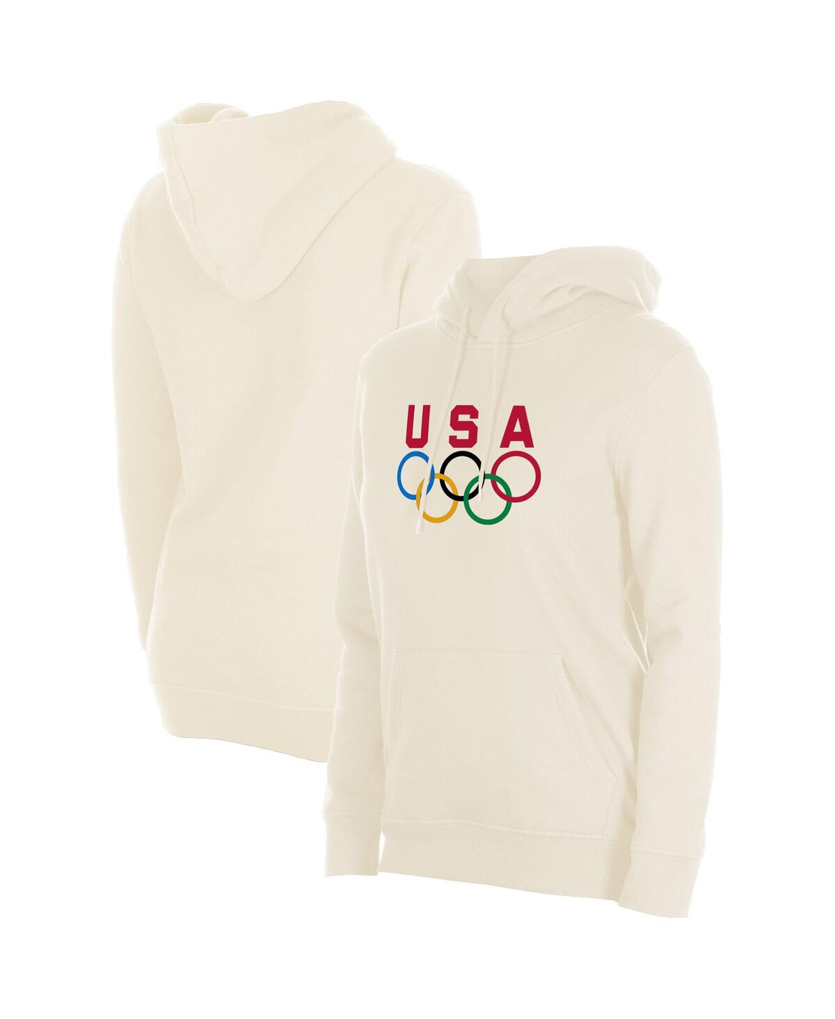New Era Women's Cream Team Usa 5 Rings Chrome Pullover Hoodie In White