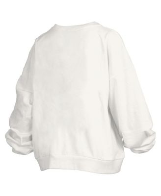 Women's White Missouri Tigers Oversized Janice Retro Waist-Length Pullover Sweatshirt