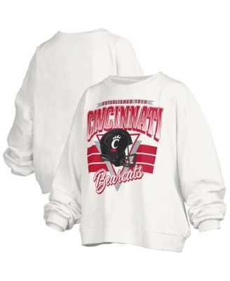 Pressbox - Women's White Cincinnati Bearcats Oversized Janice Retro Waist-Length Pullover Sweatshirt