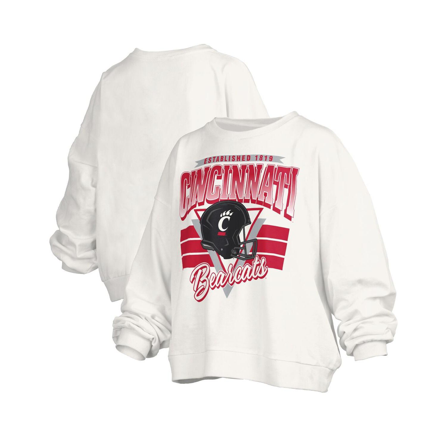 Women's White Cincinnati Bearcats Oversized Janice Retro Waist-Length Pullover Sweatshirt