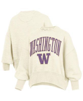 Pressbox - Women's Natural Washington Huskies Oversized Waist-Length Crewneck Sweatshirt