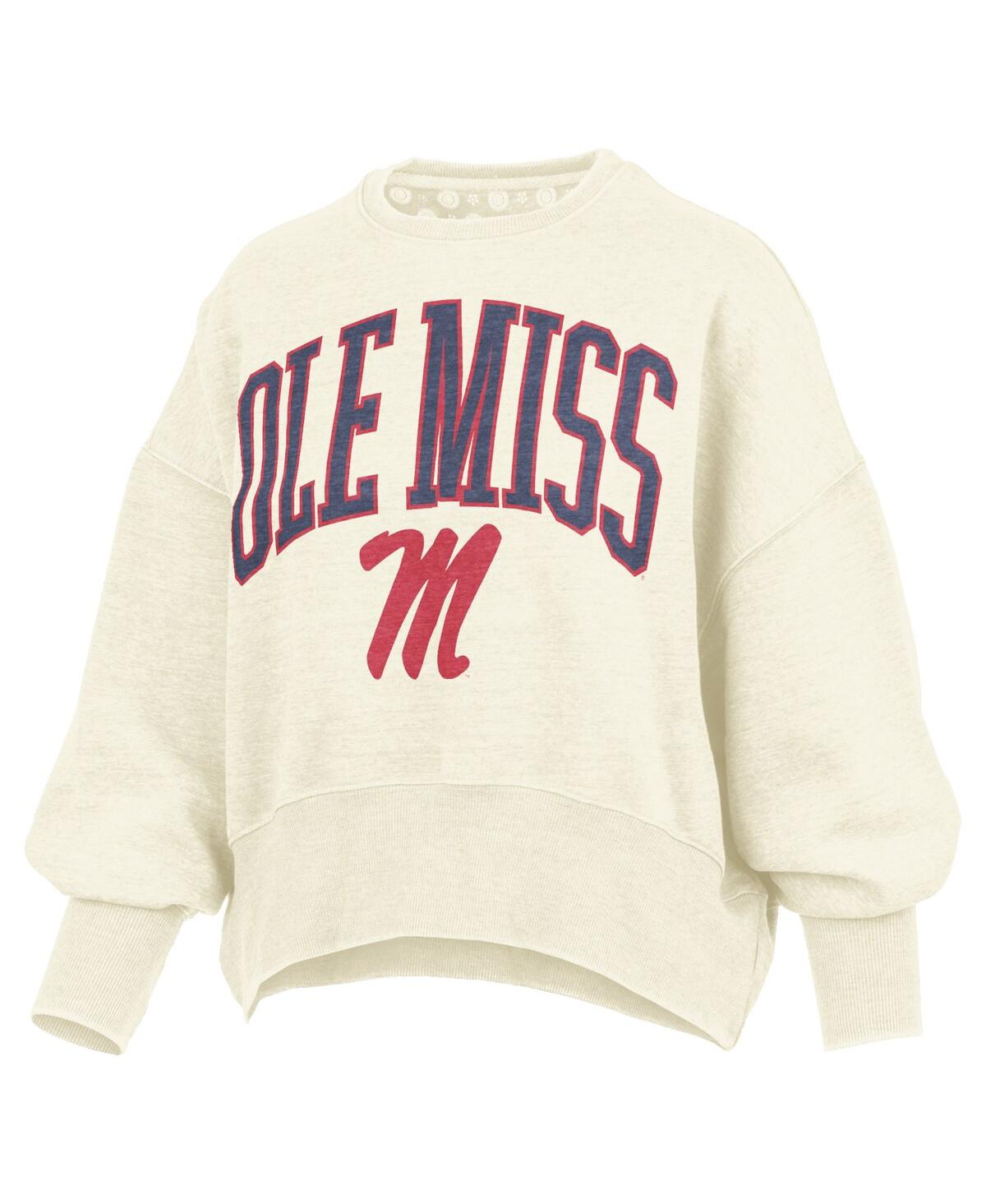 Pressbox Natural Ole Miss Rebels Oversized Waist-length Crewneck Sweatshirt In Brown