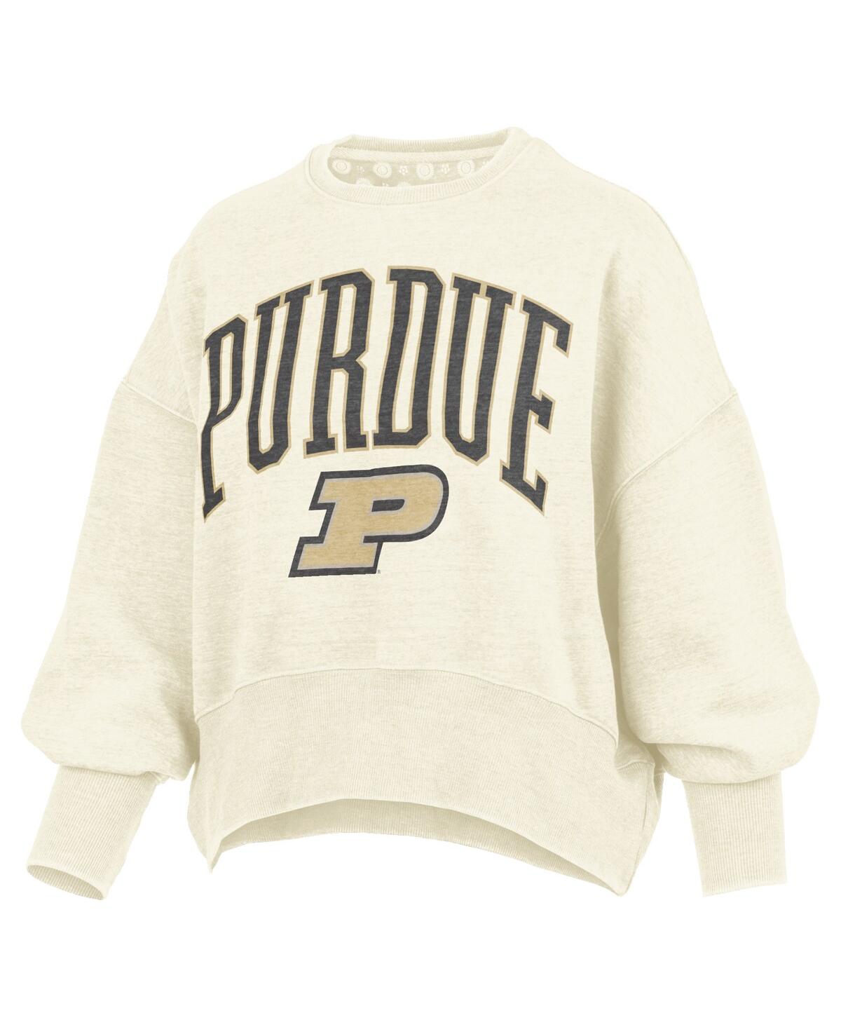 Pressbox Natural Purdue Boilermakers Oversized Waist-length Crewneck Sweatshirt In Neutral