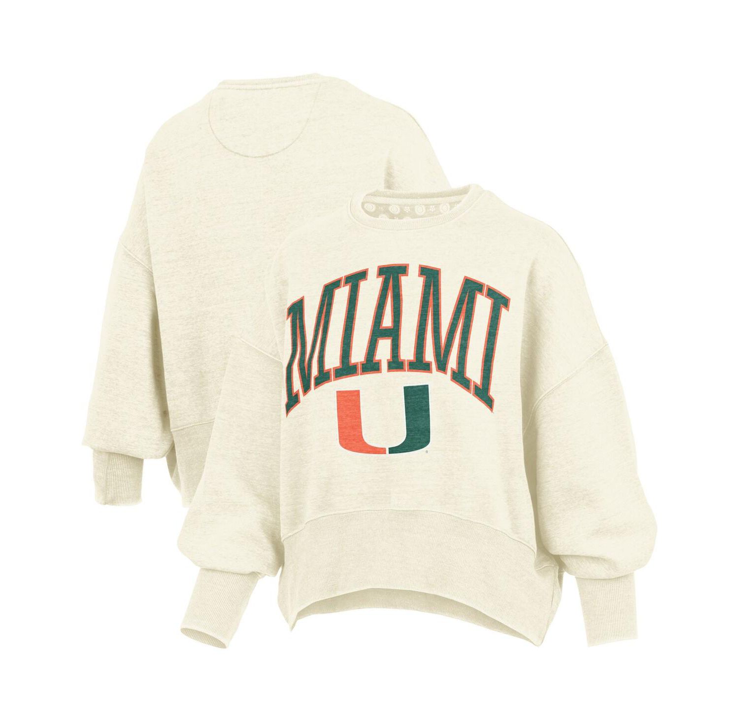 Women's Natural Miami Hurricanes Oversized Waist-Length Crewneck Sweatshirt