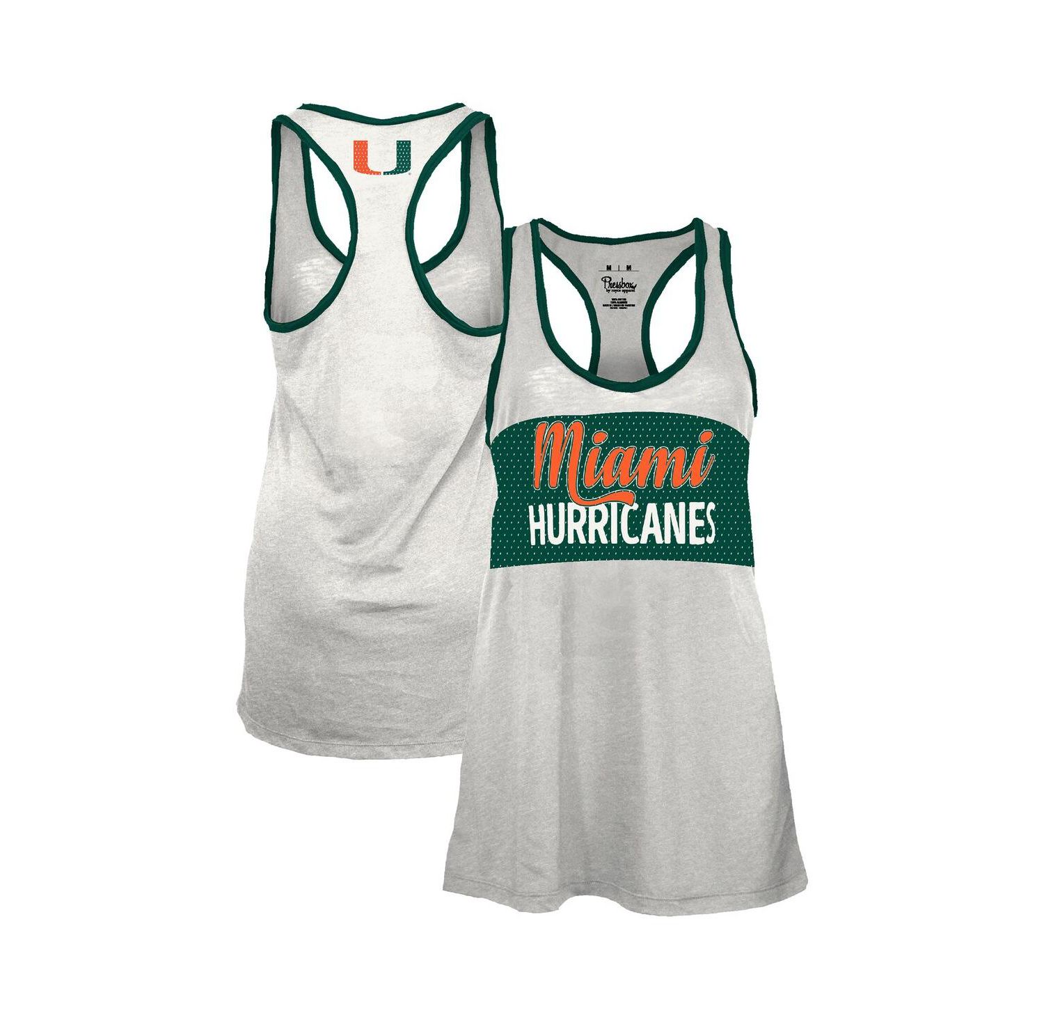 Women's White/Green Miami Hurricanes Tracy Racerback Burnout Tank Top