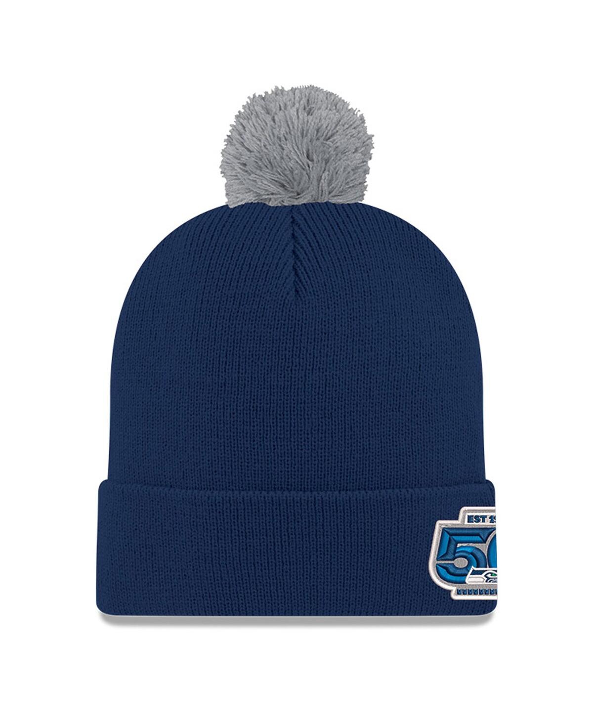 New Era Men's College Navy Seattle Seahawks 50th Season Cuffed Pom Knit Hat