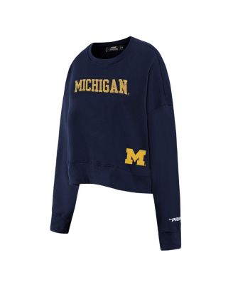 Women's Navy Michigan Wolverines Sequin Boxy Cropped Pullover Sweatshirt