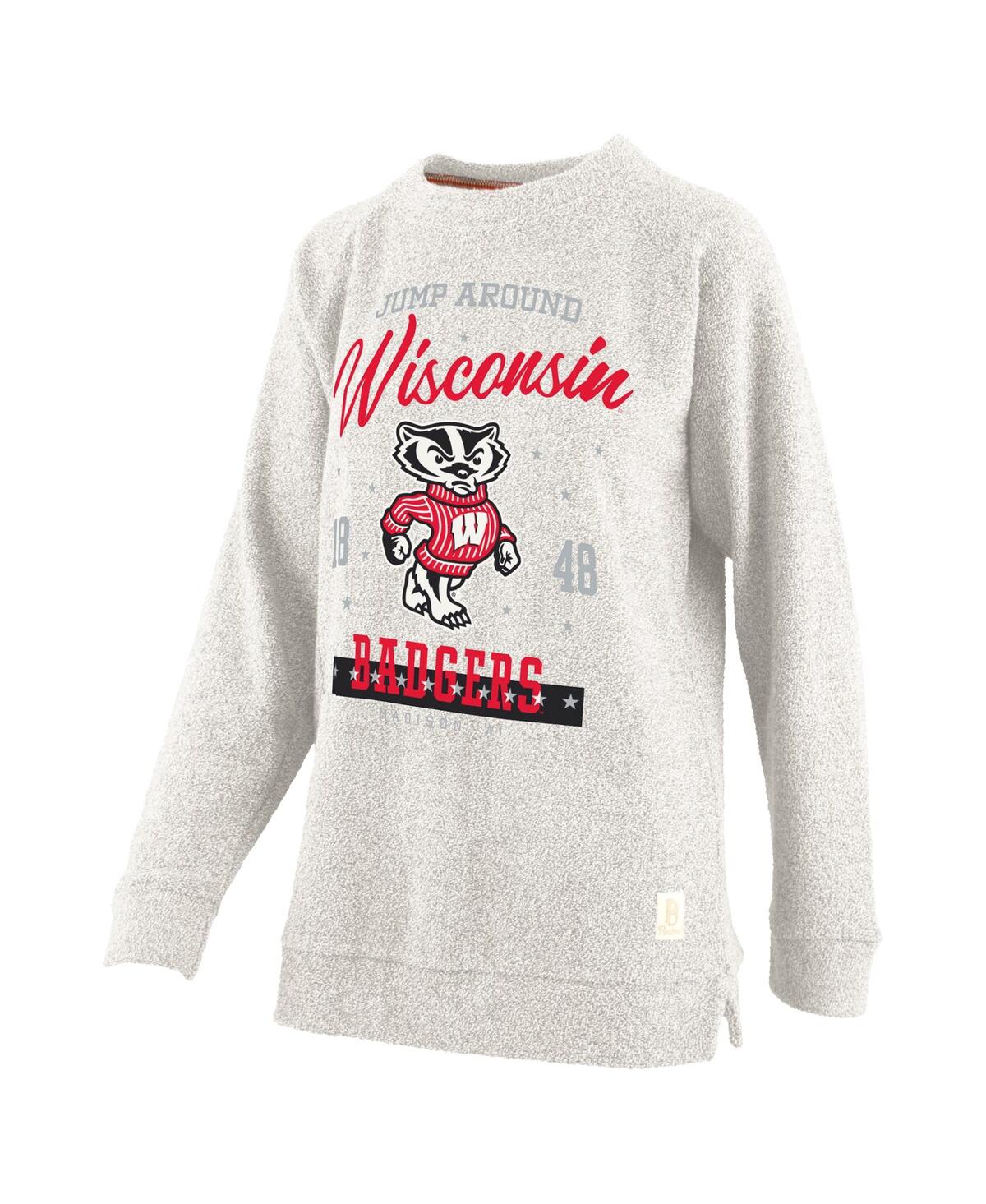 Pressbox Women's Oatmeal Wisconsin Badgers Plus Size Comfy Cairo Terry Pullover Sweatshirt In Neutral