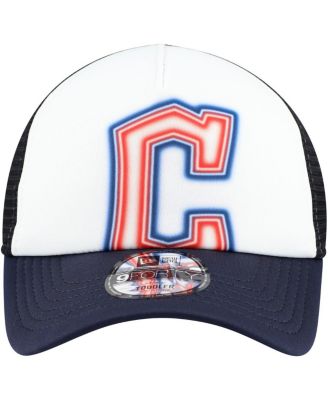 Toddler White/Navy Cleveland Guardians Painted A-Frame 9FORTY Trucker Adjustable Hat