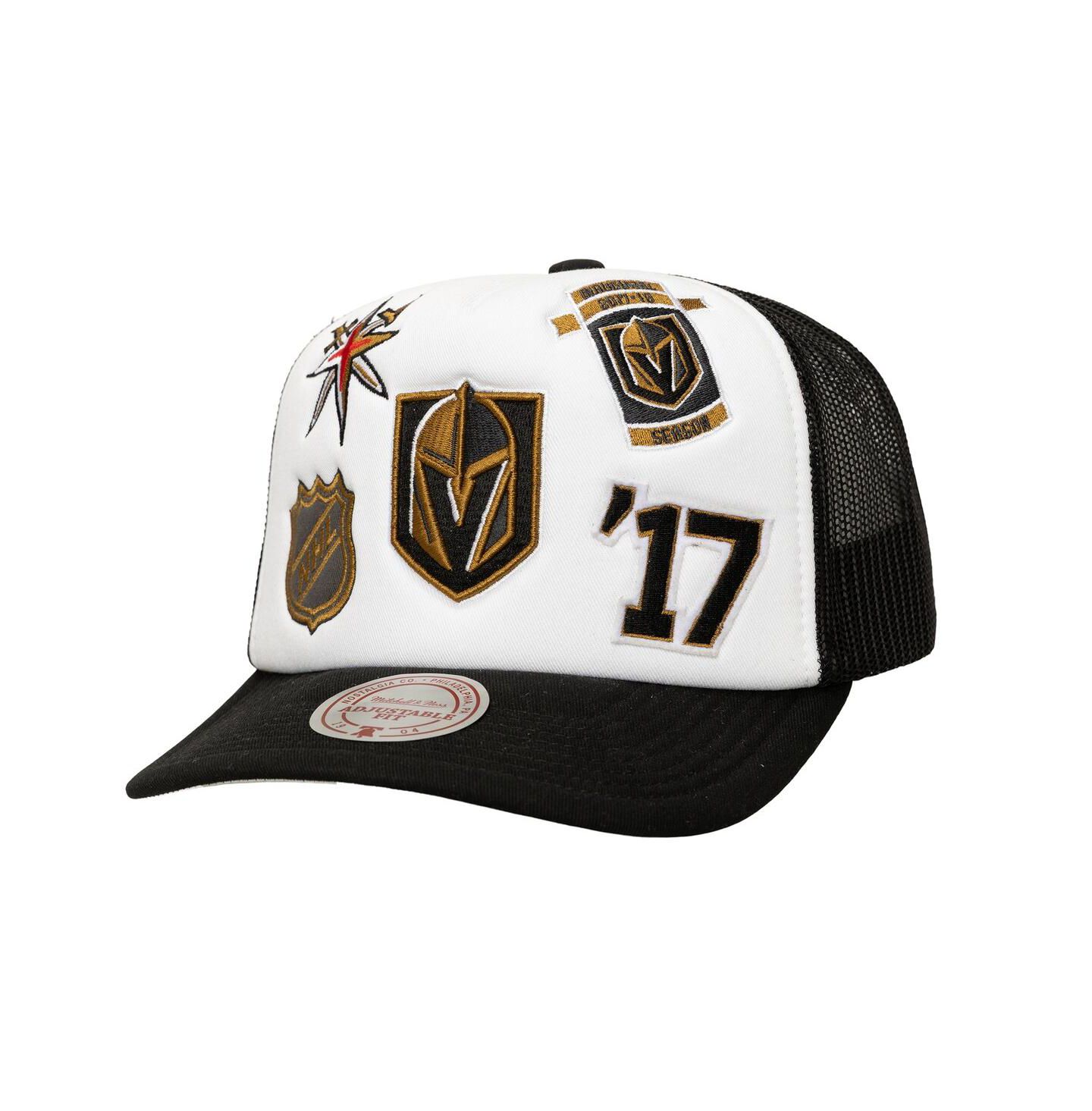 Мужская кепка Mitchell & Ness White/Black Vegas Golden Knights Gridlock Trucker Adjustable Hat — фото 1