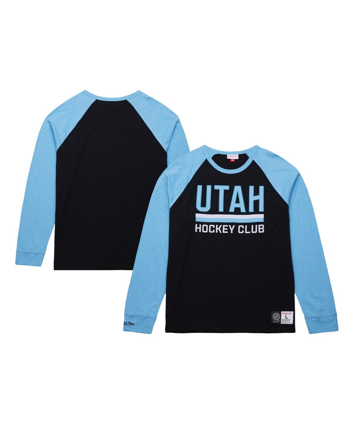 Mitchell & Ness Men's Black/light Blue Utah Mammoth Legendary Slub Long Sleeve Raglan T-shirt In Blue