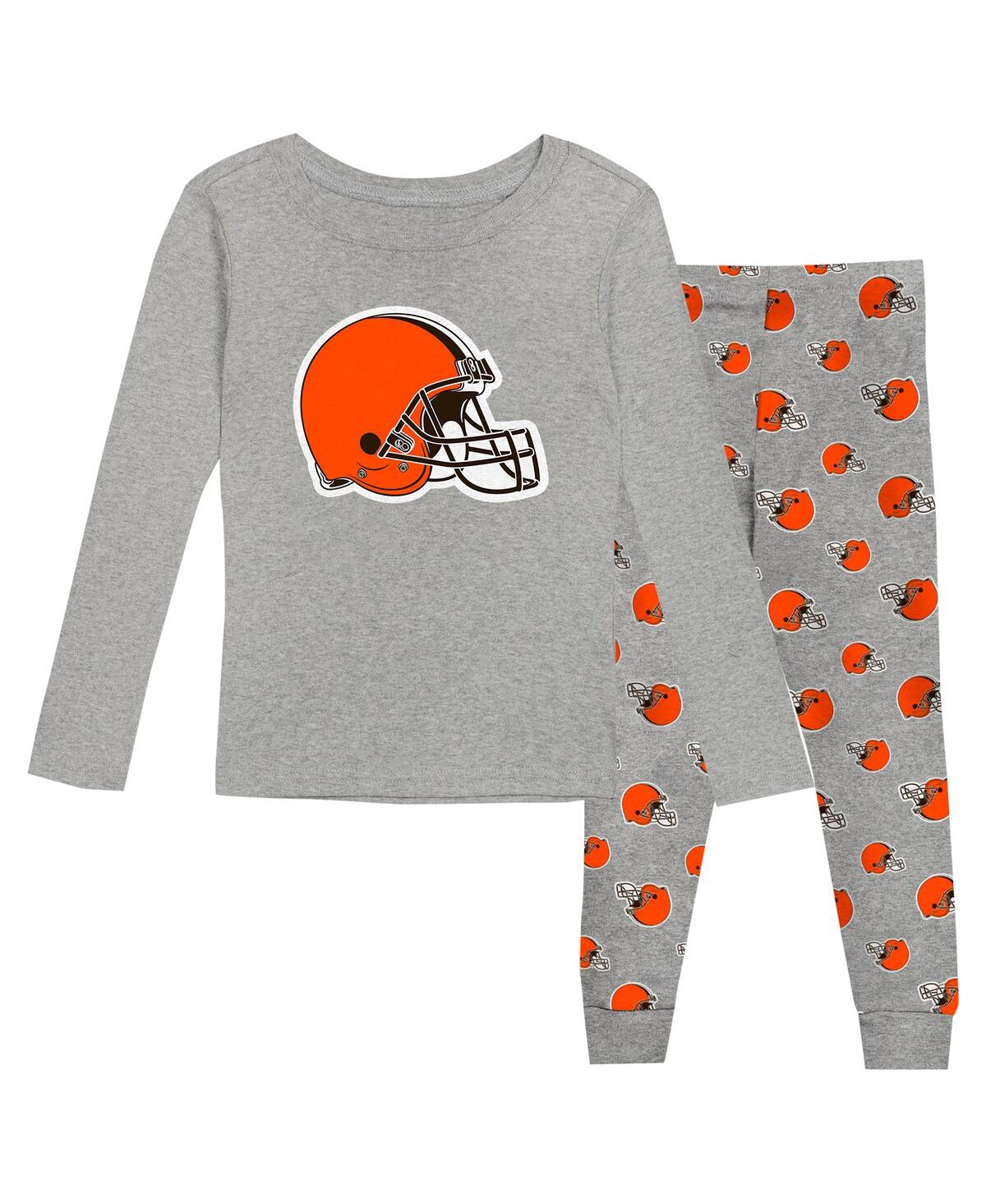Outerstuff Babies' Toddler 2-piece Heather Gray Cleveland Browns Long Sleeve T-shirt And Pants Sleep Set