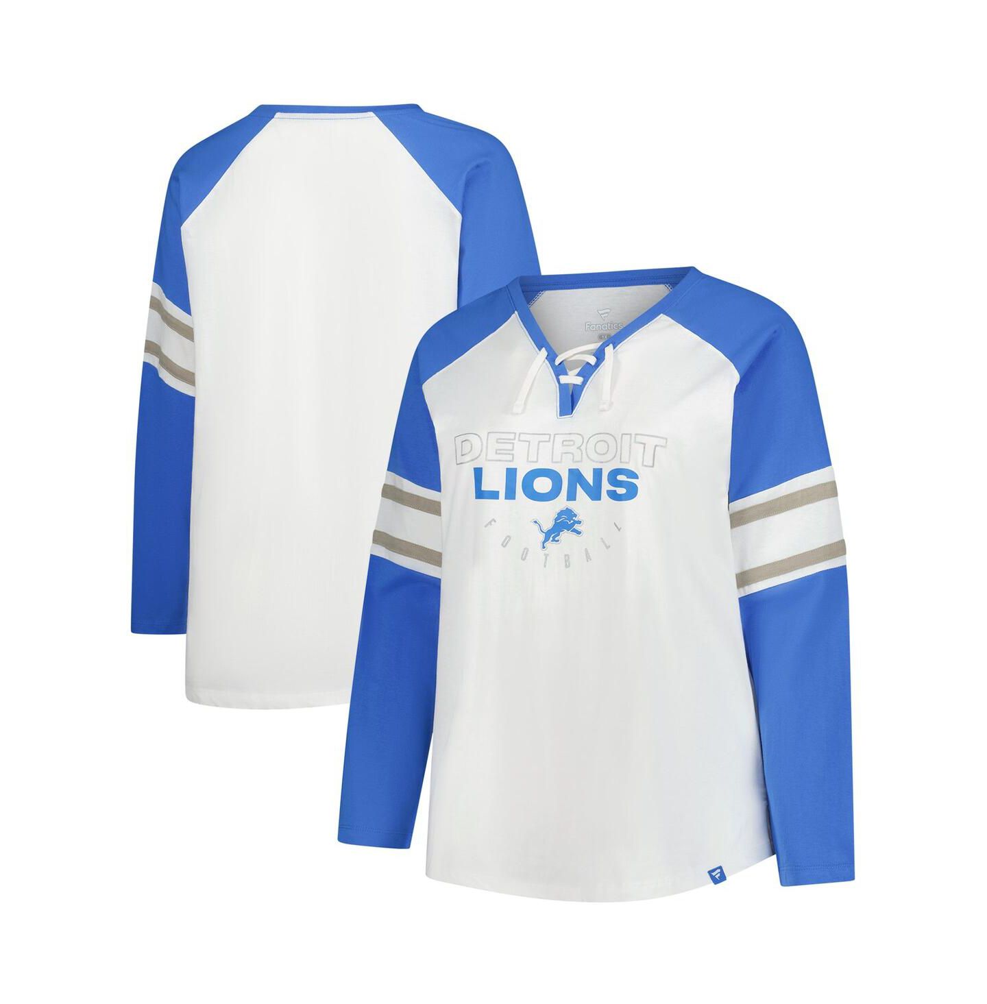 Женская футболка Fanatics White Detroit Lions Plus Size Redzone Lace Up Long Sleeve — фото 1