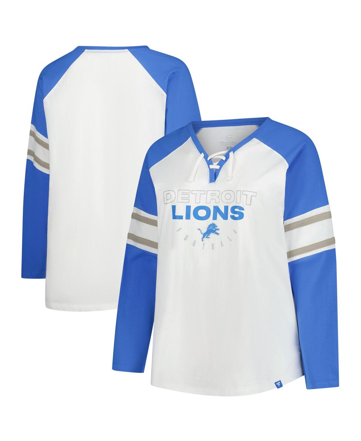 Fanatics Women's White Detroit Lions Plus Size Redzone Lace Up Long Sleeve T-shirt In Gray
