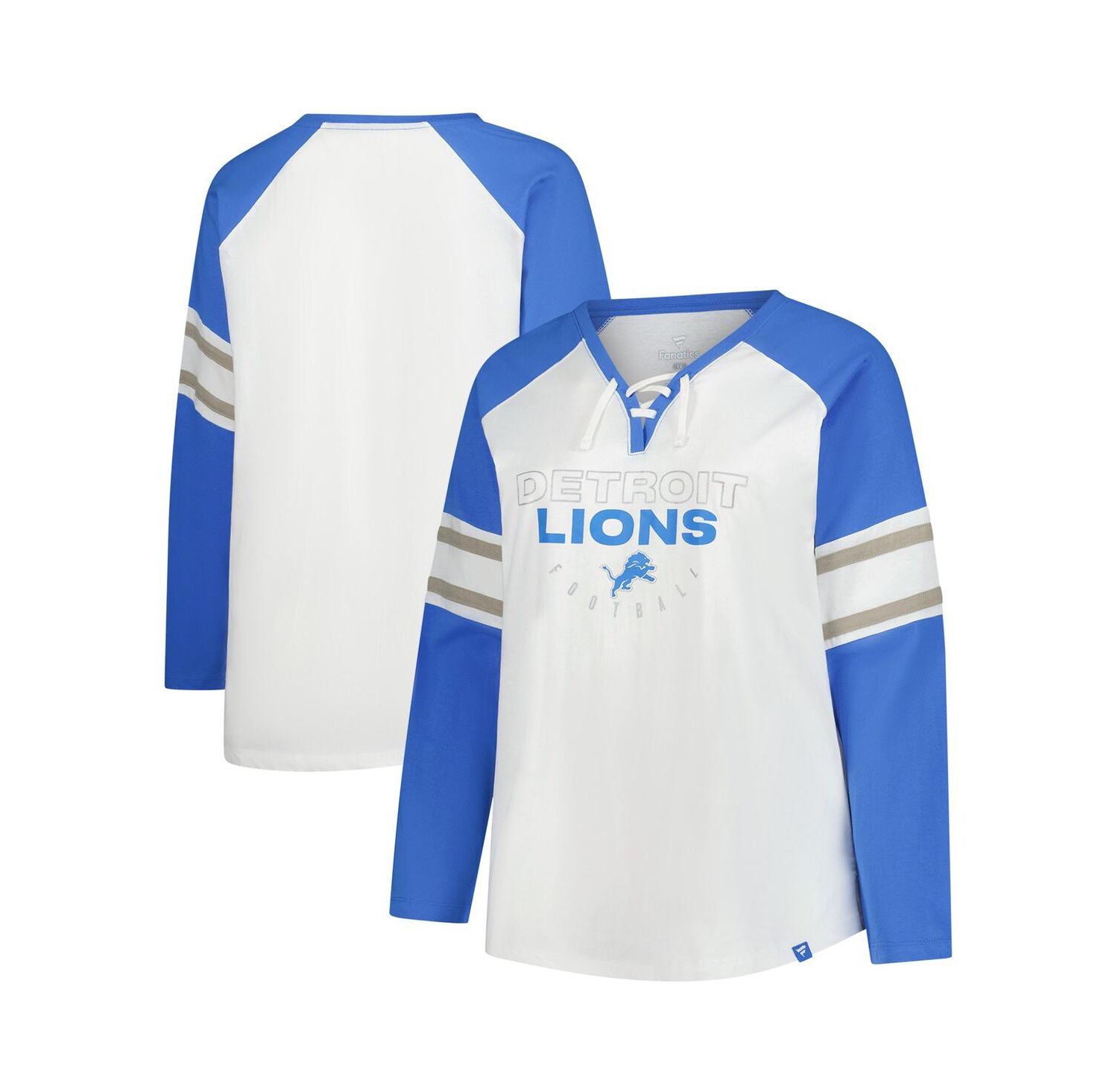 Women's White Detroit Lions Plus Size Redzone Lace Up Long Sleeve T-Shirt