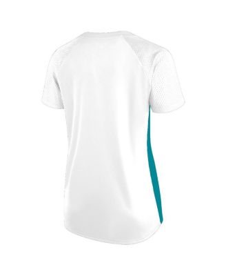 Women's White Miami Dolphins Plus Size Glitter Lace-Up V-Neck T-Shirt