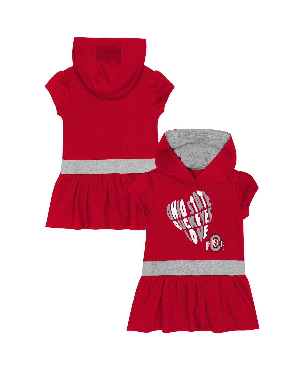 Outerstuff Girls Toddler Scarlet Ohio State Buckeyes Team Love French Terry Hoodie Dress In Red