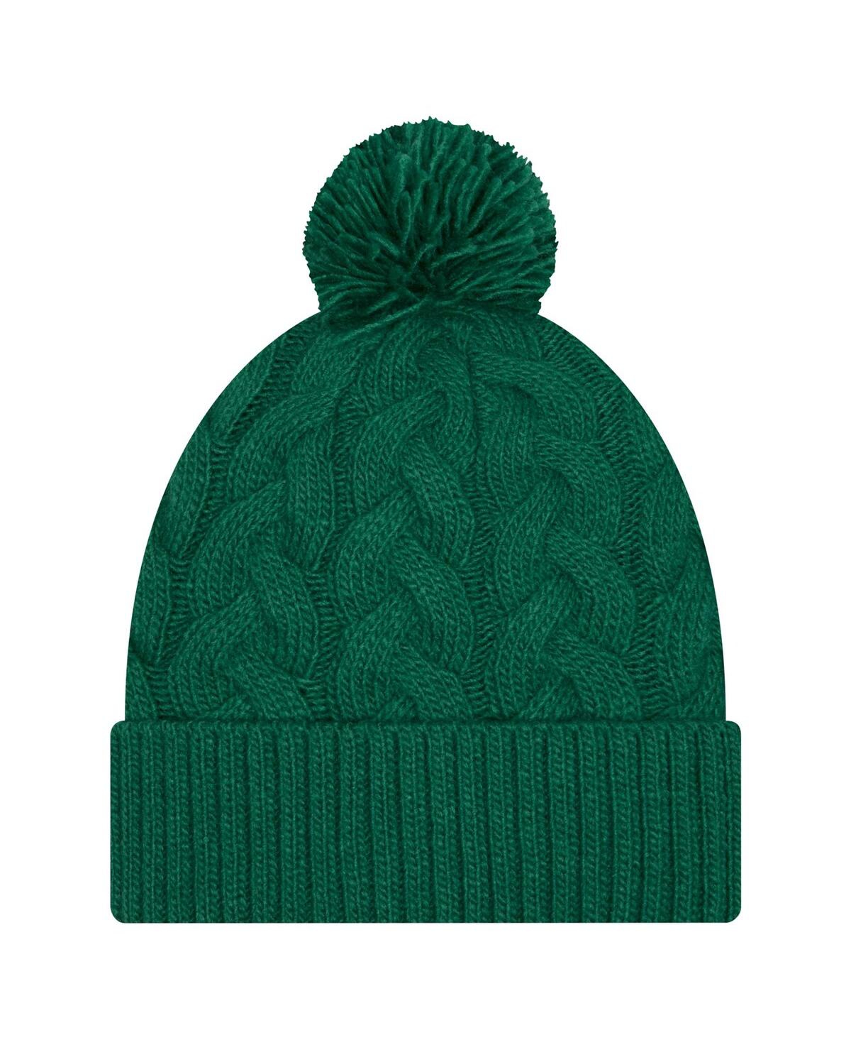 New Era Women's Green New York Jets Cable Cuffed Knit with Pom Hat