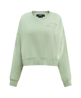 Women's Light Green Carolina Panthers Oversized Cropped Neutral Pullover Sweatshirt