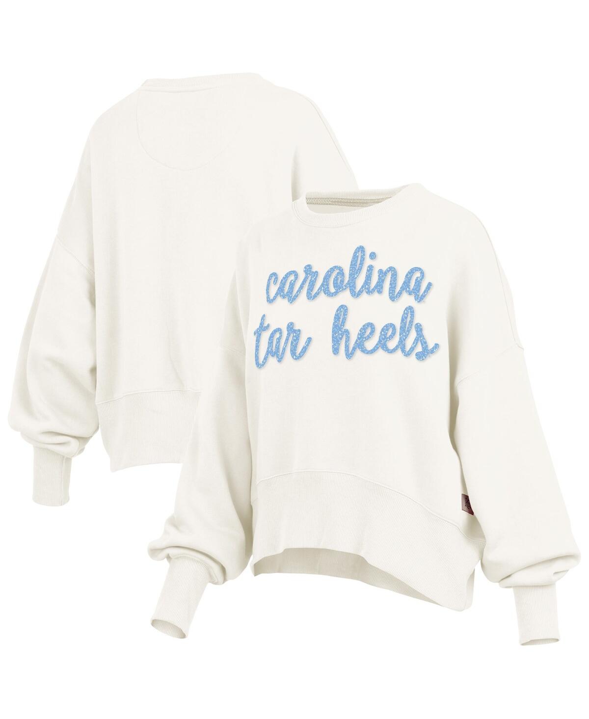 Pressbox Cream North Carolina Tar Heels Oversized Chelsea Waist Length Pullover Sweatshirt In White