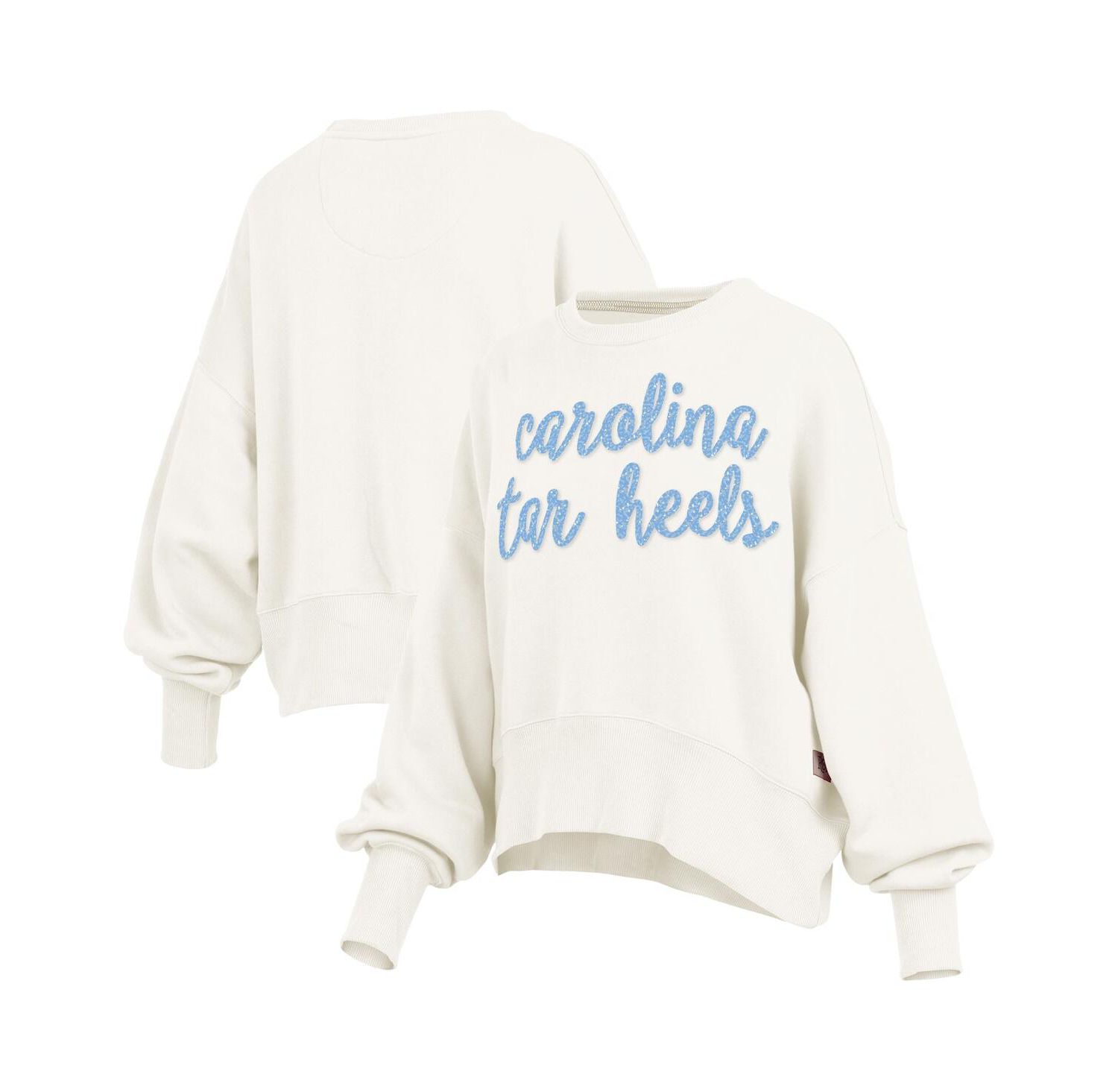 Women's Cream North Carolina Tar Heels Oversized Chelsea Waist Length Pullover Sweatshirt