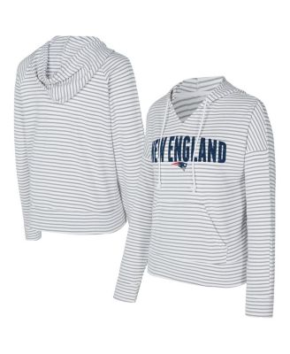Concepts Sport - Women's White/Gray New England Patriots Liftoff Striped Notch Neck Pullover Hoodie