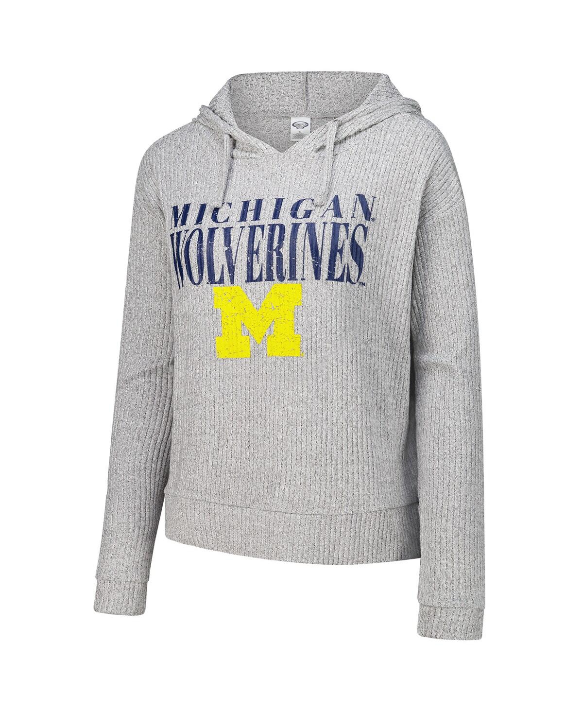 Concepts Sport Women's Heather Gray Michigan Wolverines Juniper Soft Modest Cropped Long Sleeve Hoodie Top In Metallic
